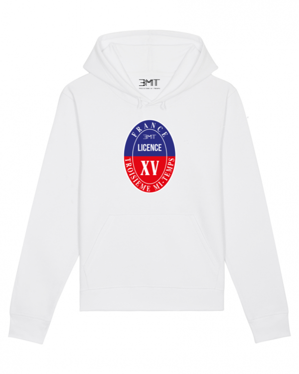 SWEAT CAPUCHE LICENCE XV 15 3MT TROISIEME MI TEMPS BLANC