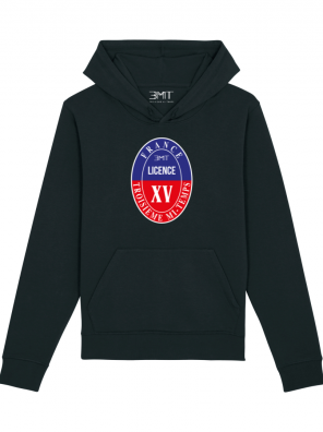 SWEAT CAPUCHE LICENCE XV 15 3MT TROISIEME MI TEMPS NOIR