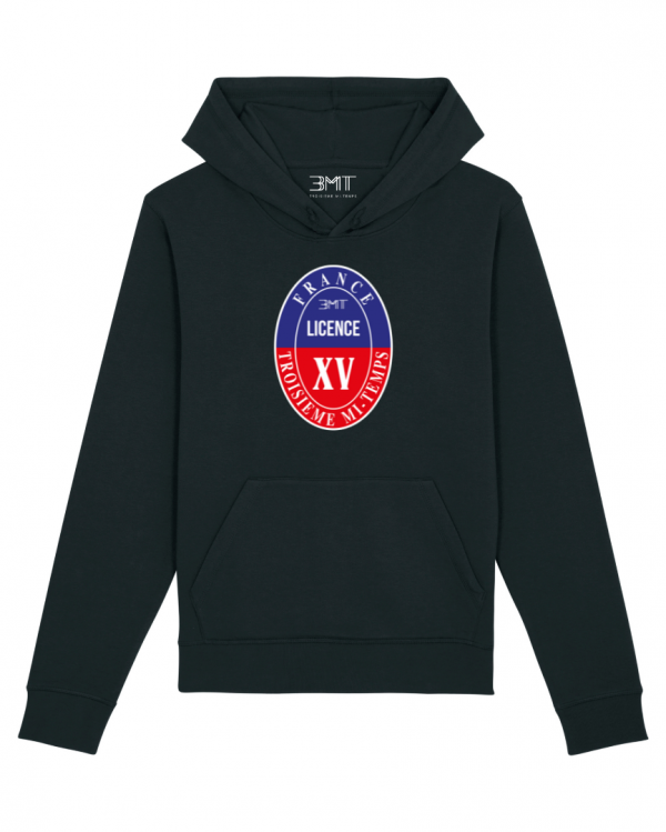 SWEAT CAPUCHE LICENCE XV 15 3MT TROISIEME MI TEMPS NOIR