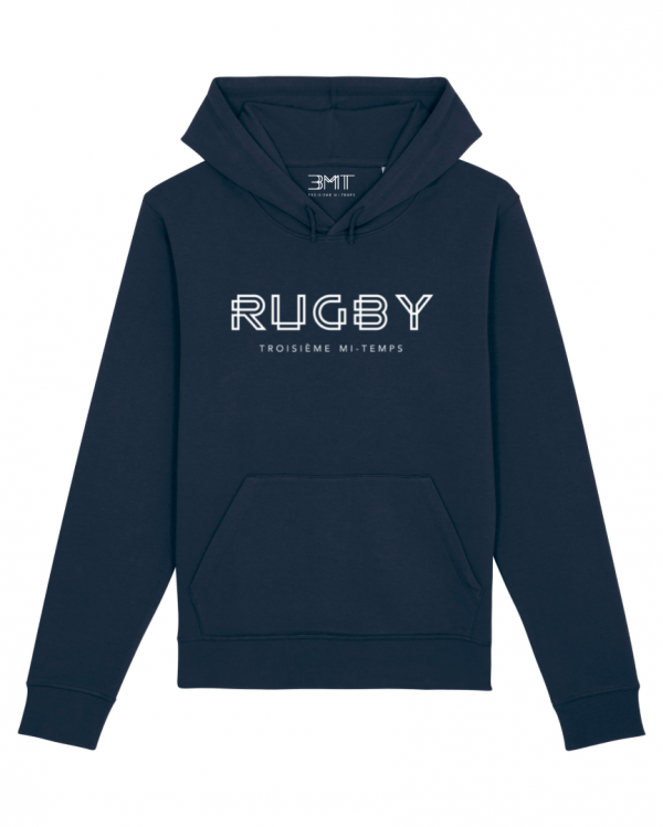 SWEAT CAPUCHE RUGBY 3MT TROISIEME MI TEMPS BLEU MARINE BLANC