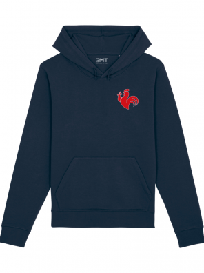 sweat capuche 3MT troisième mi temps coq rouge bleu marine