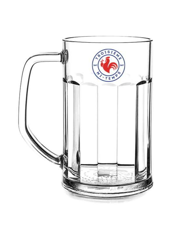 La chope de bière officielle de l’équipe de France... de la Troisième mi-temps ! Chope de bière transparente en plastique incassable !